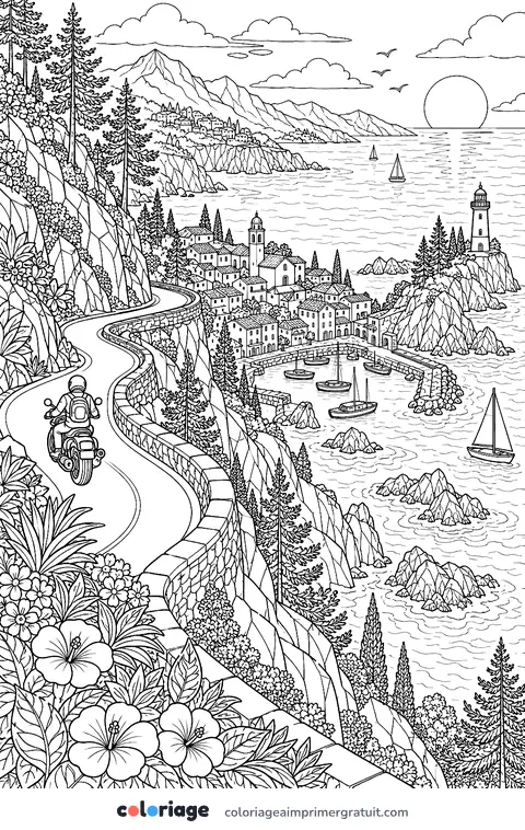 Coloriage route en corniche
