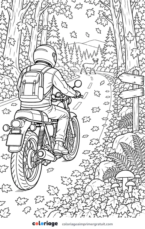 Coloriage balade en forêt d’automne