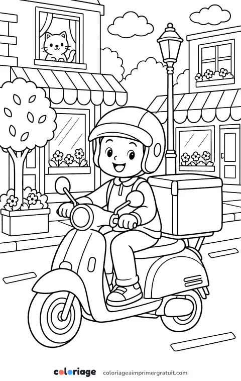 Coloriage livreur à scooter