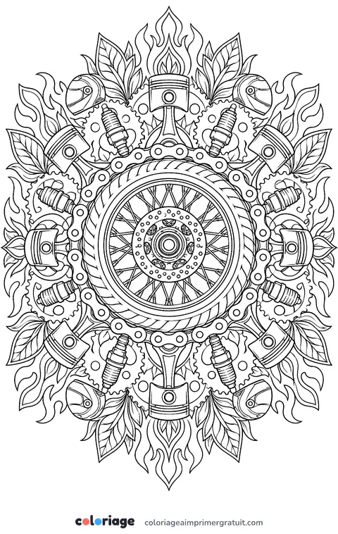 Coloriage mandala moto