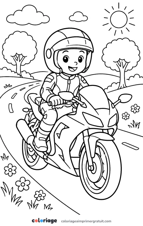 Coloriage motard sur la route