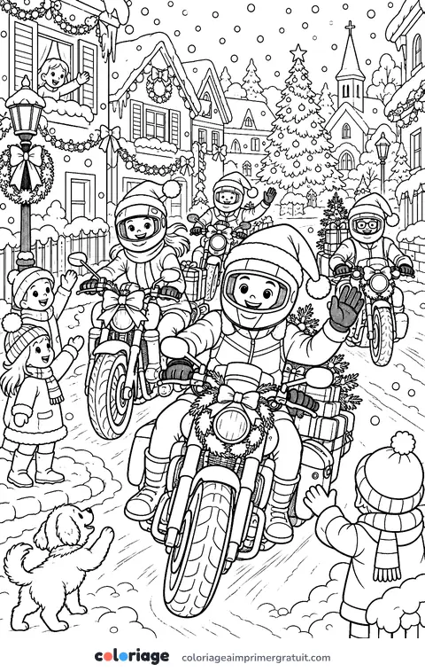 Coloriage les motards du Père Noël