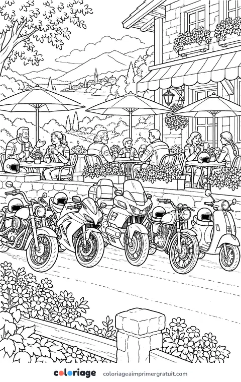 Coloriage rassemblement de motos