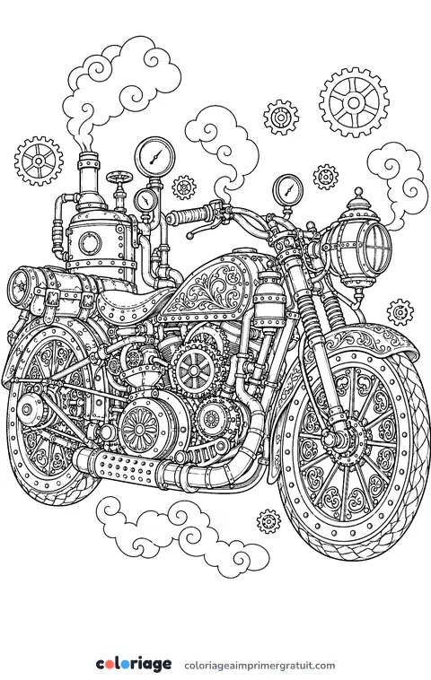 Coloriage moto steampunk