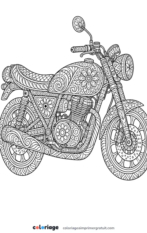 Coloriage moto zentangle
