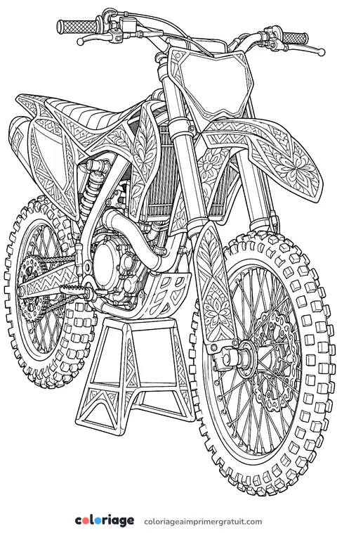Coloriage moto de cross détaillée
