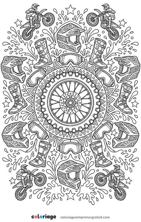 Coloriage mandala motocross