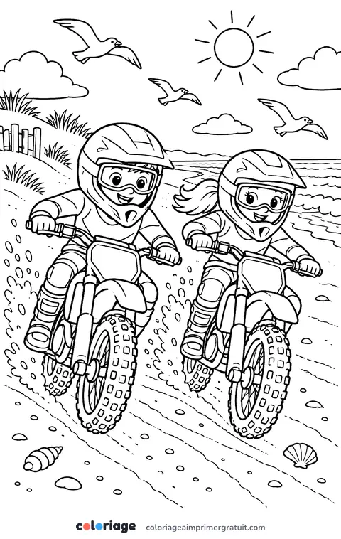 Coloriage course sur la plage