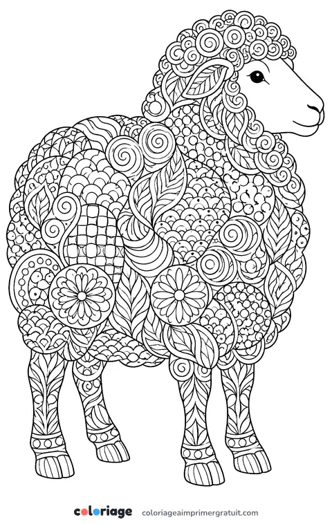 Coloriage mouton zentangle