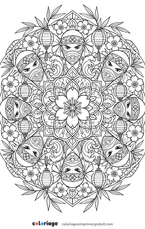Coloriage mandala ninja