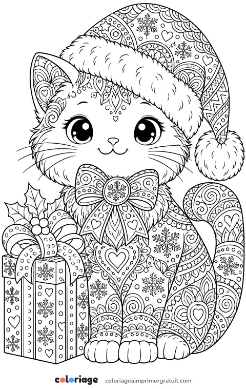 Coloriage chat kawaii zentangle