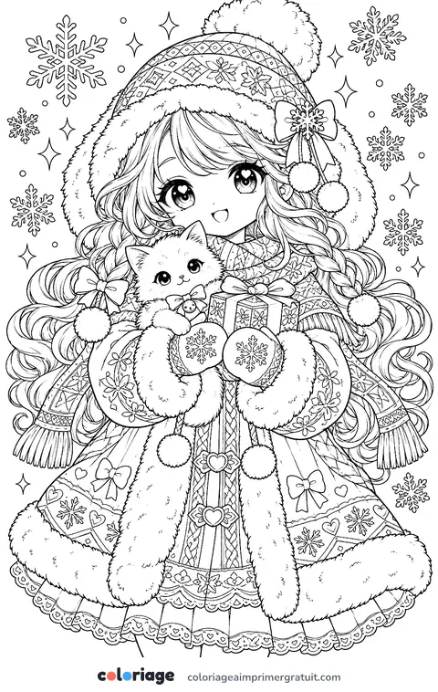 Coloriage fillette chibi en manteau d’hiver
