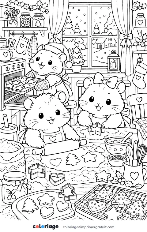 Coloriage hamsters pâtissiers