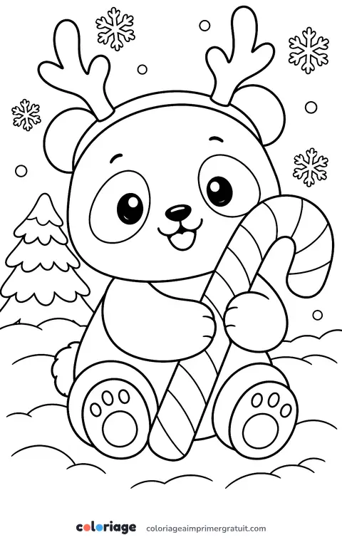 Coloriage panda aux bois de renne