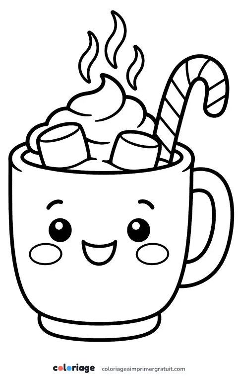 Coloriage tasse de chocolat kawaii