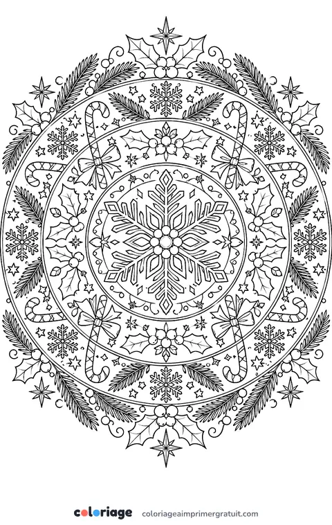 Coloriage mandala de Noël aux flocons