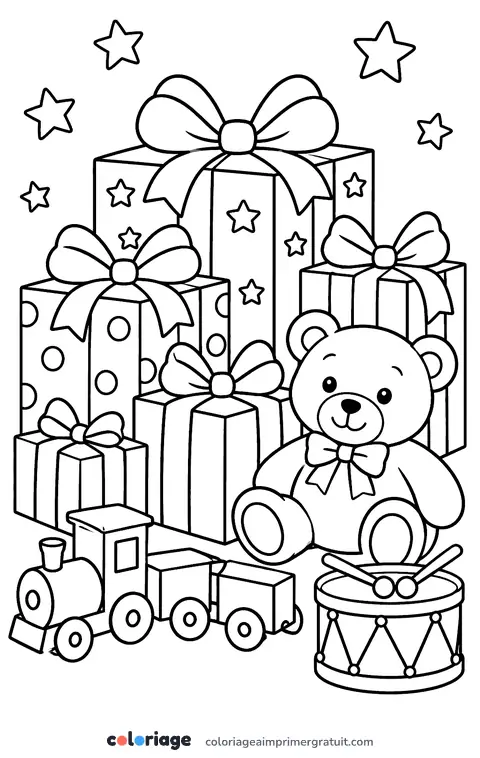 Coloriage pile de cadeaux