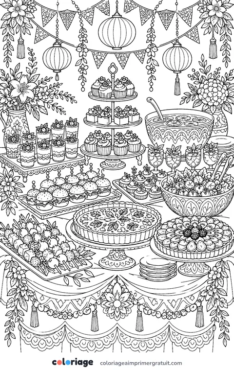 Coloriage grand buffet de fête