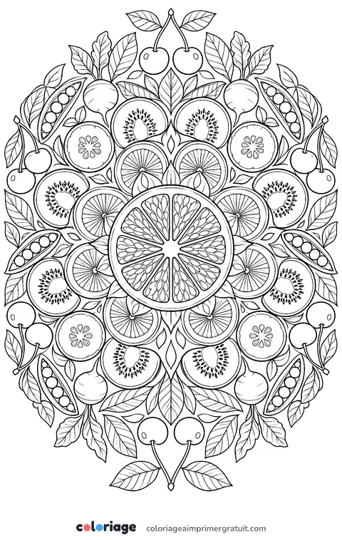 Coloriage mandala fruits et légumes