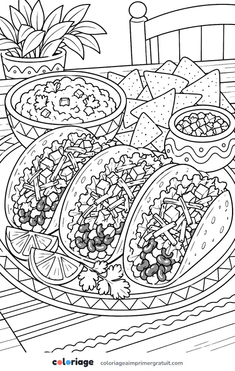 Coloriage assiette de tacos