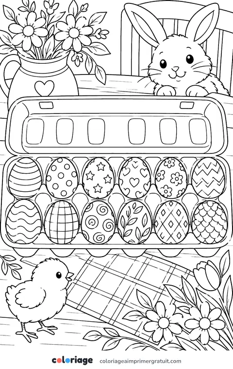 Coloriage boîte de douze œufs décorés
