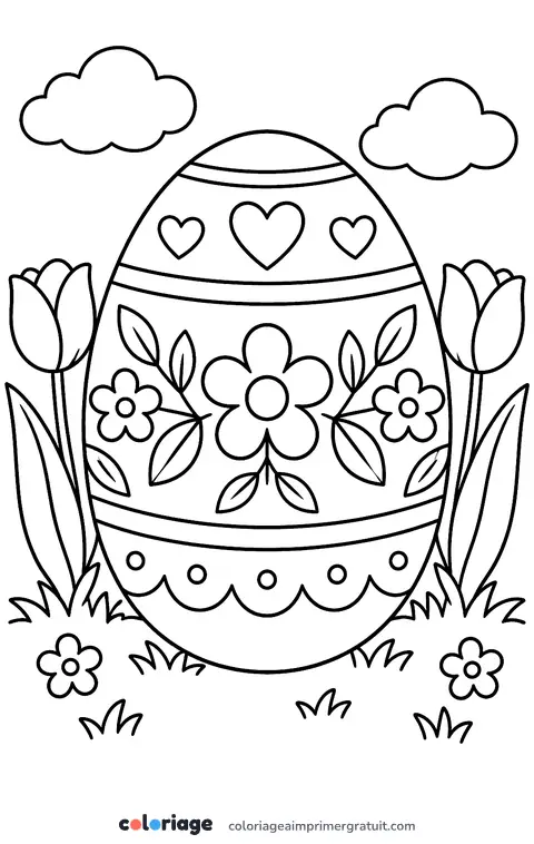 Coloriage œuf fleuri