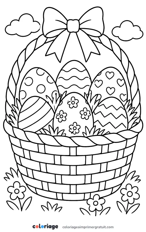 Coloriage panier d’œufs de Pâques