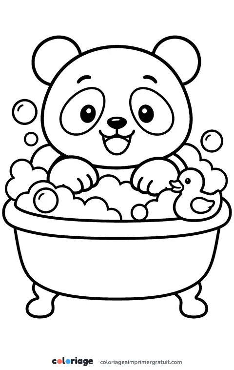 Coloriage panda dans son bain