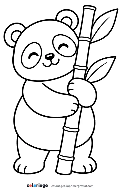 Coloriage panda qui fait un câlin au bambou