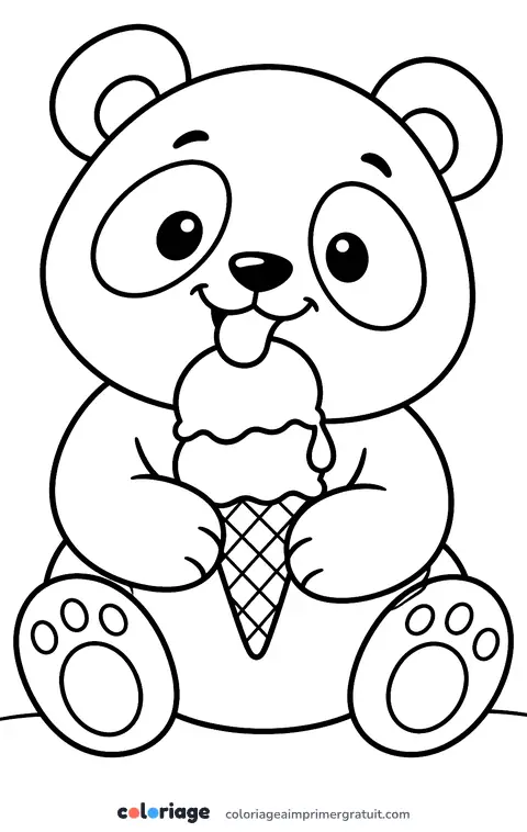 Coloriage panda et sa glace
