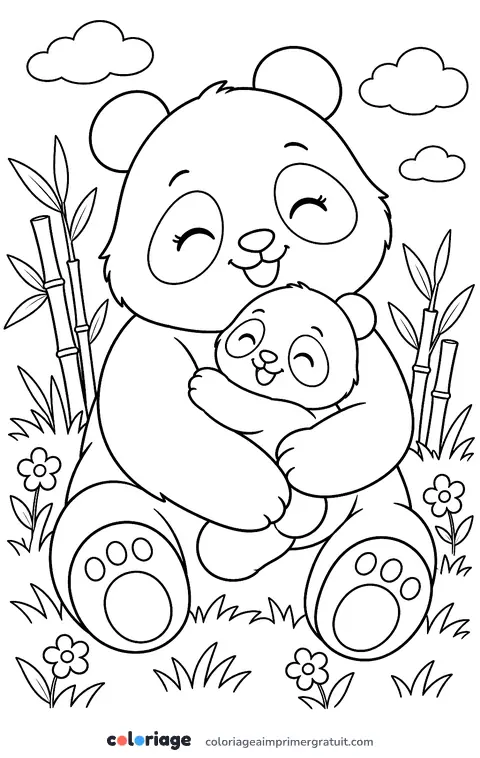 Coloriage maman panda et son bébé