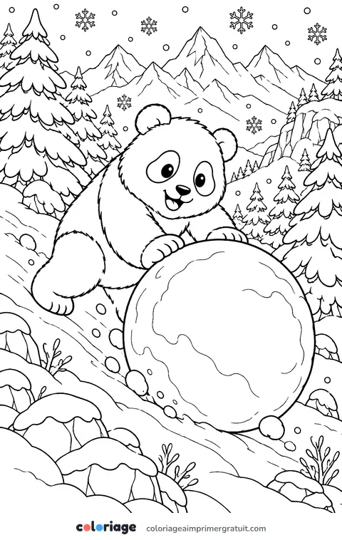 Coloriage panda dans la neige