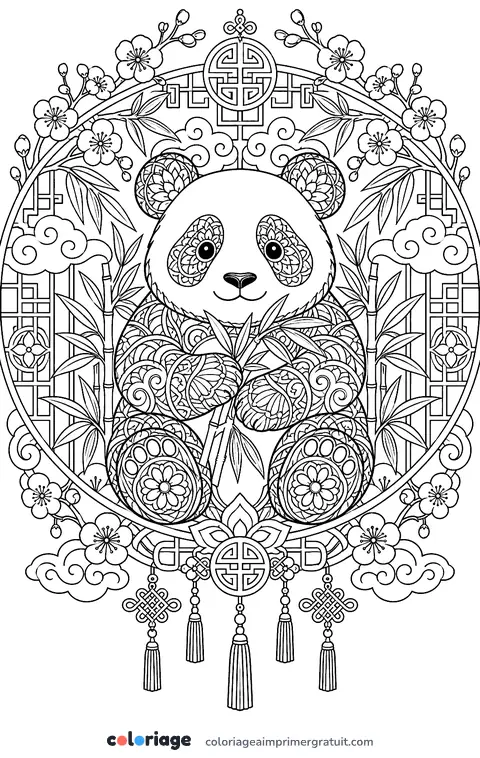 Coloriage panda en papier découpé