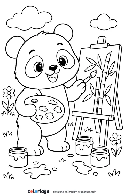 Coloriage panda peintre
