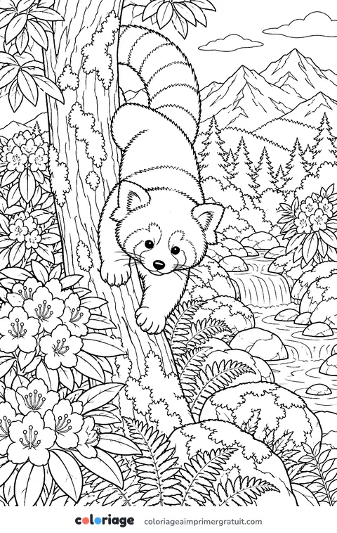 Coloriage panda roux dans l’Himalaya