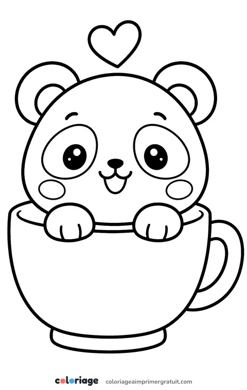 Coloriage panda kawaii dans une tasse