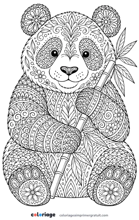 Coloriage panda zentangle