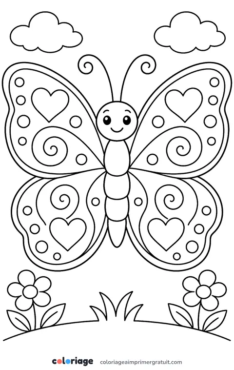 Coloriage papillon aux cœurs