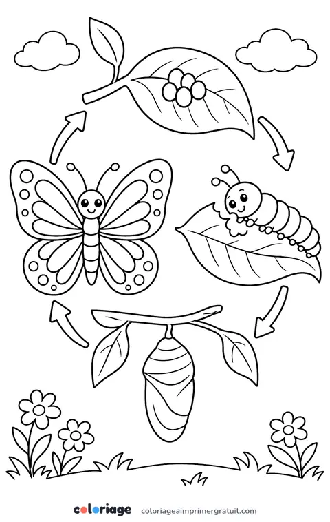 Coloriage cycle de vie du papillon