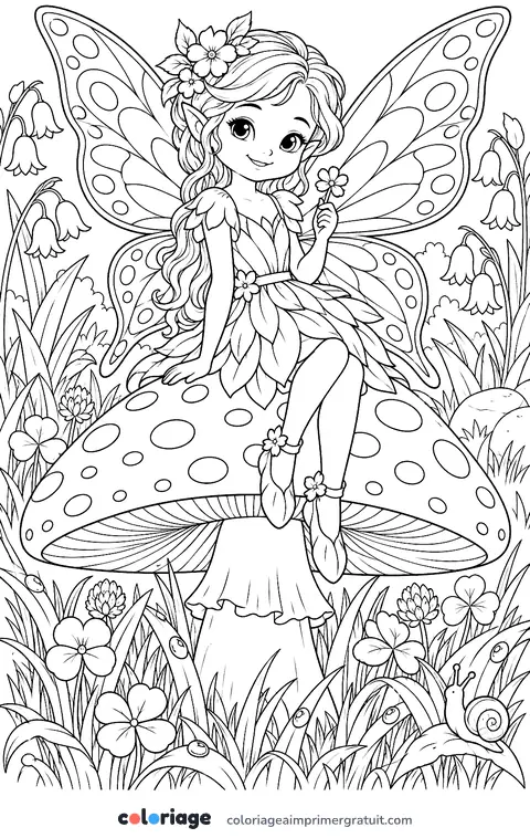 Coloriage fée aux ailes de papillon