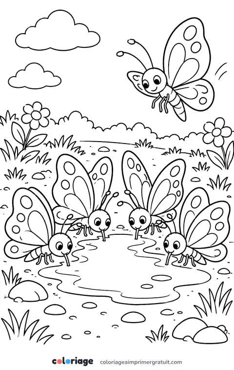 Coloriage papillons à la flaque