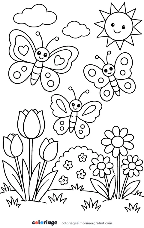 Coloriage papillons au jardin