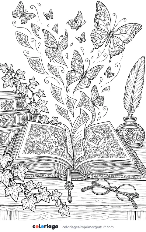 Coloriage livre aux papillons