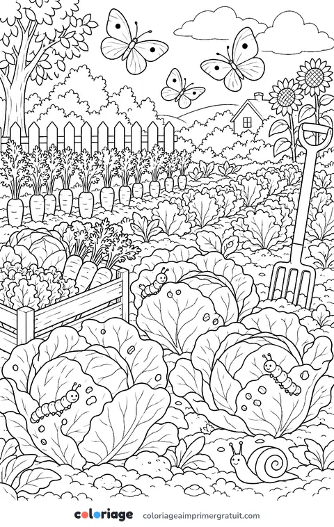 Coloriage piérides au potager