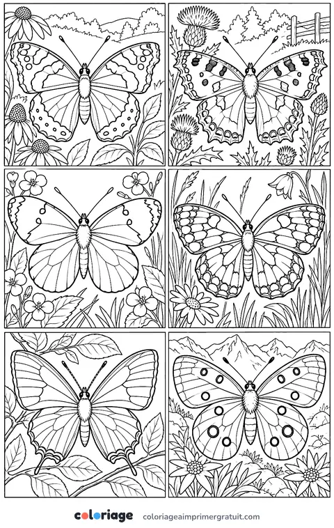 Coloriage planche de papillons