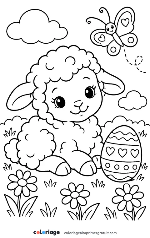 Coloriage agneau de printemps