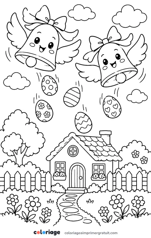 Coloriage cloches au-dessus du jardin