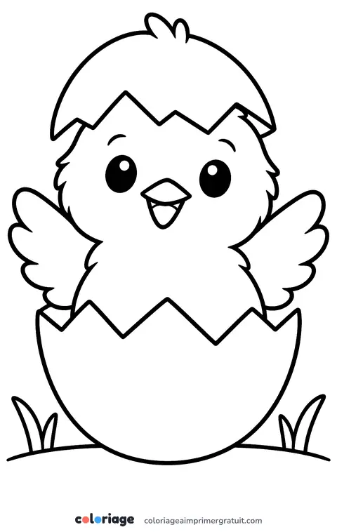 Coloriage poussin de Pâques dans sa coquille