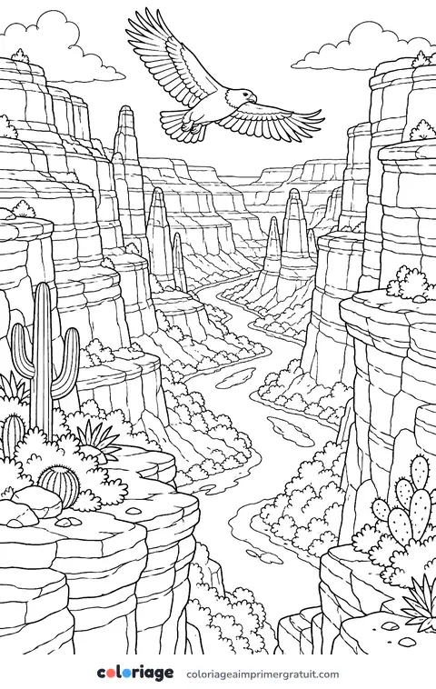 Coloriage canyon et rivière
