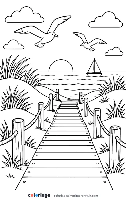 Coloriage dunes et plage